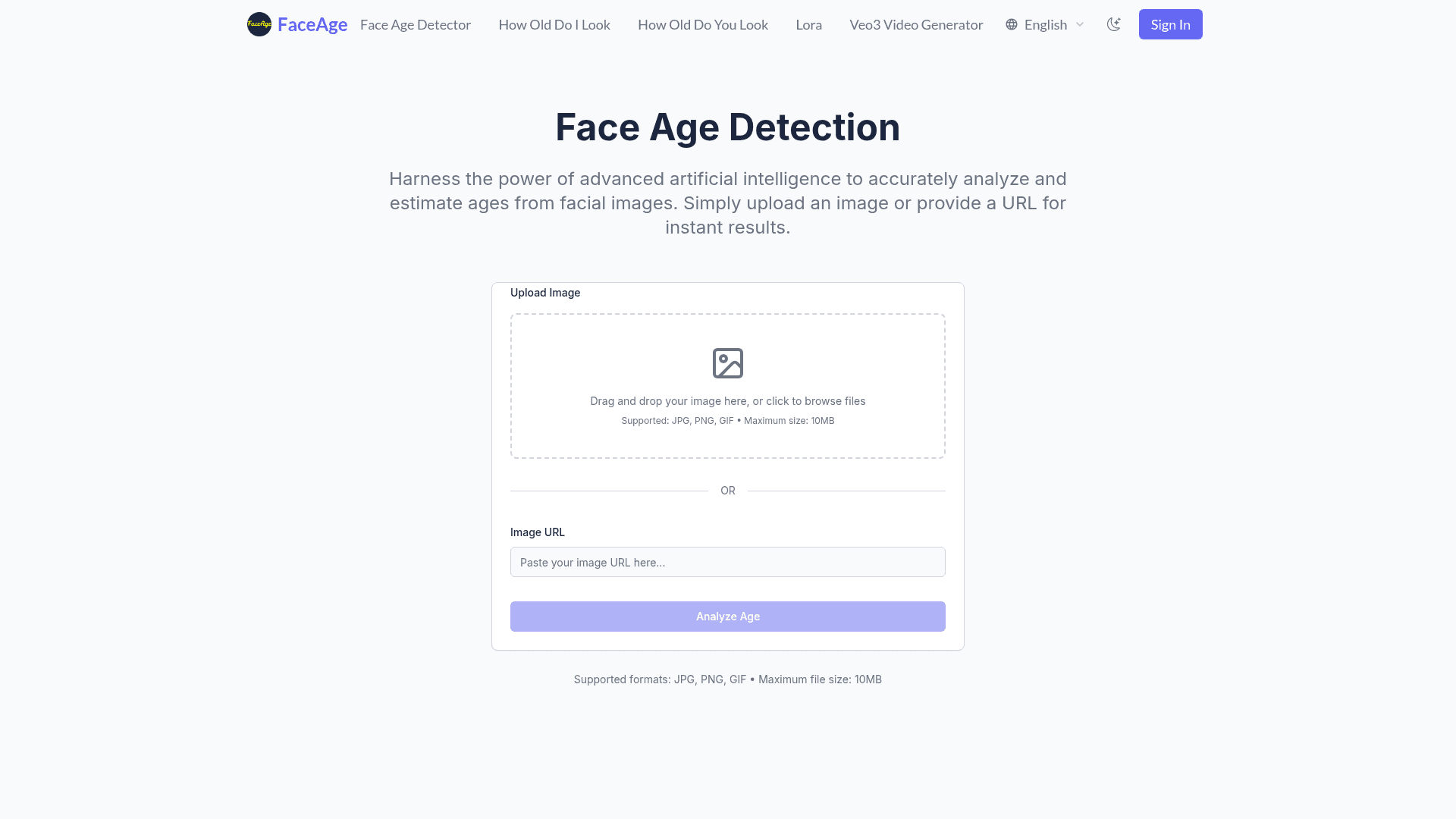 Face Age Detector AI product preview for startup listing on Aura++