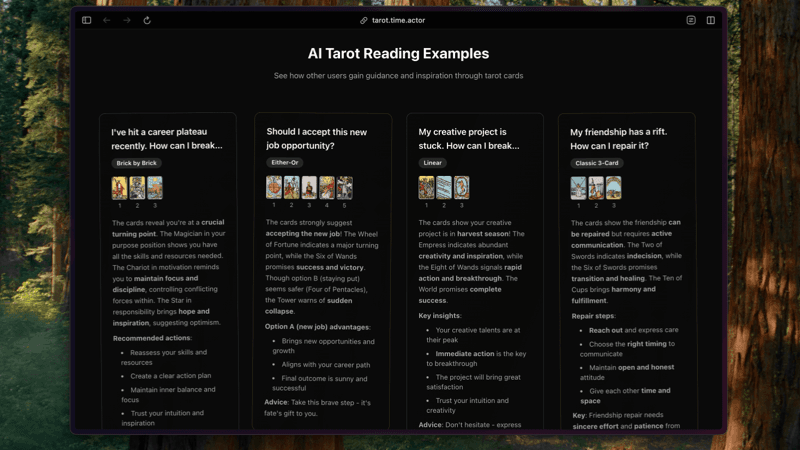 AI Tarot product preview for startup listing on Aura++