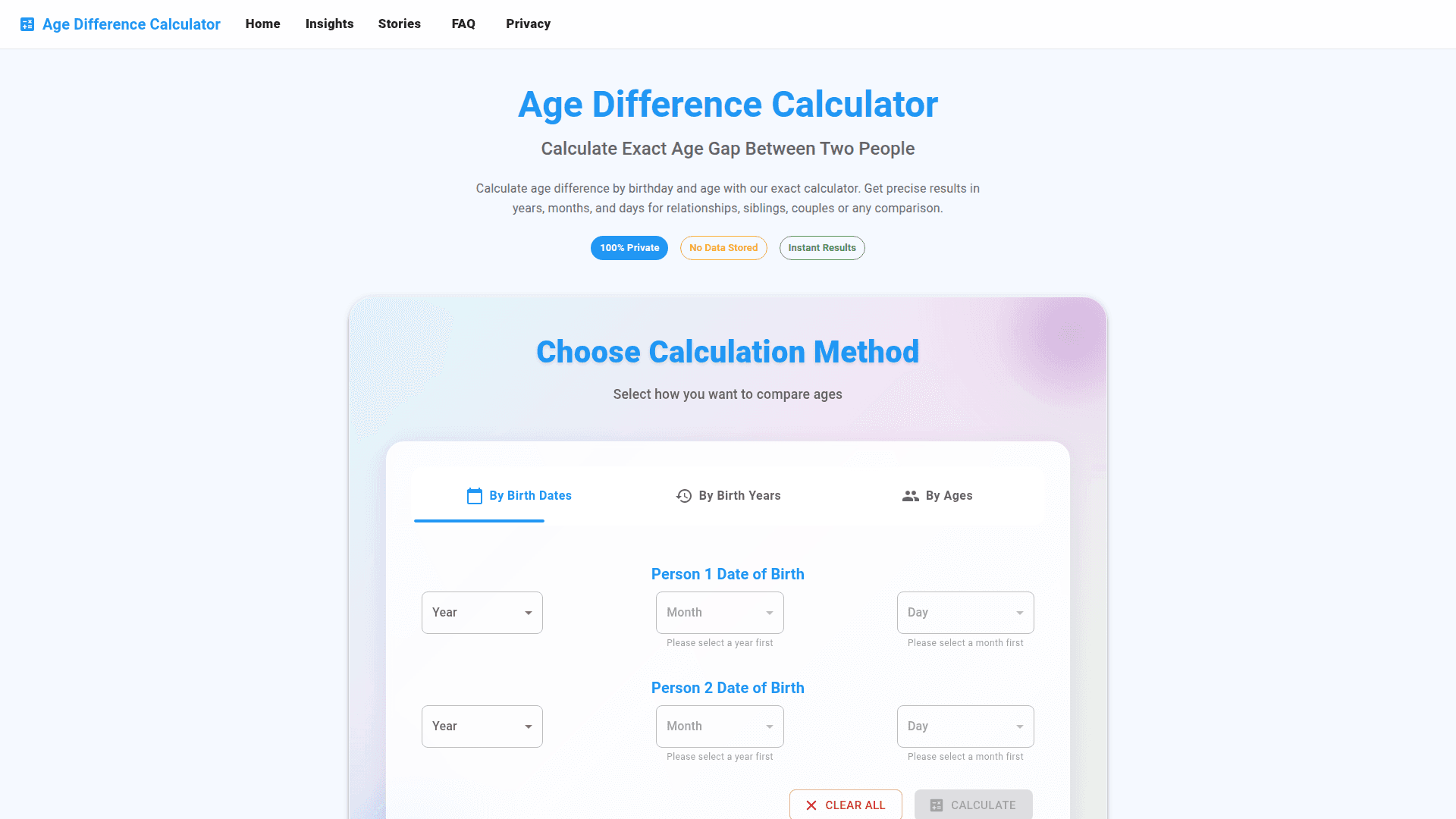 Age Difference Calculator product preview for startup listing on Aura++