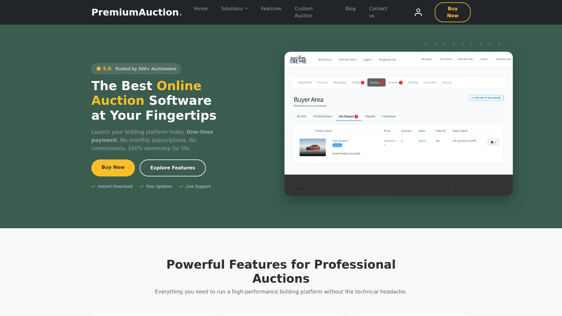 Premium Auction Software product preview for startup listing on Aura++