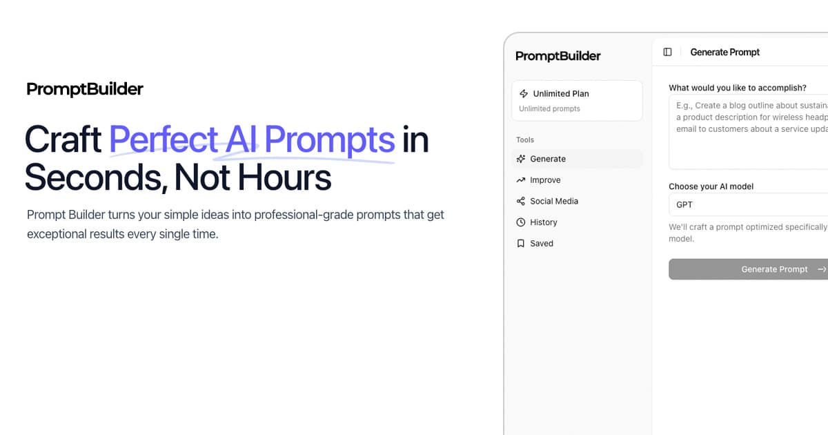 PromptBuilder product preview for startup listing on Aura++