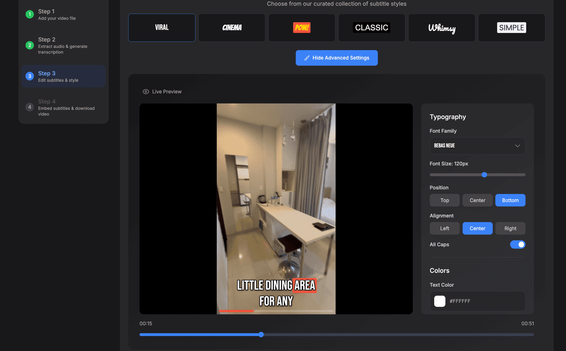 SubtitlesFast product preview for startup listing on Aura++