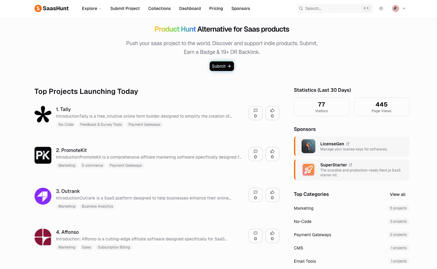 SaasHunt product preview for startup listing on Aura++