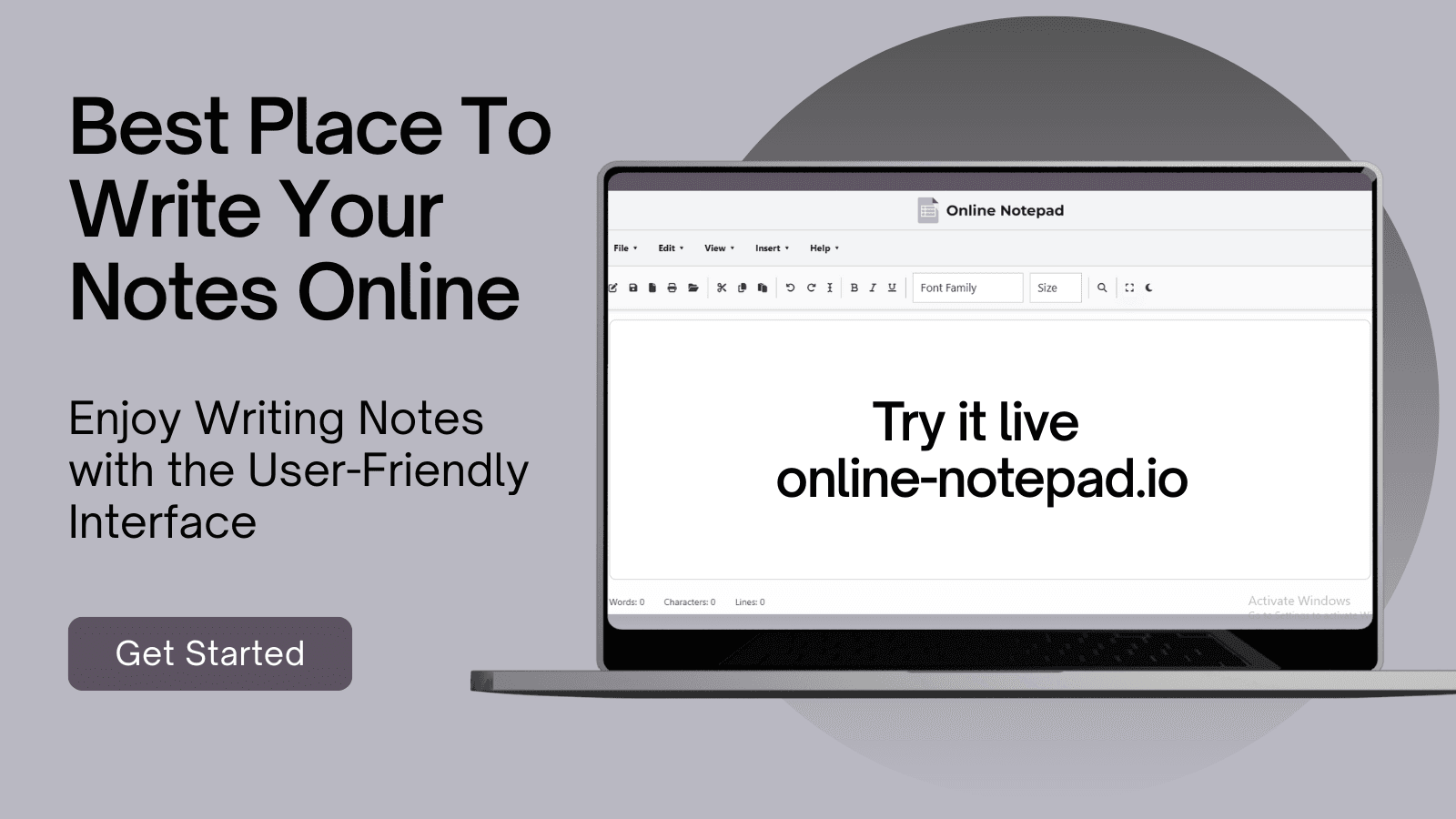Online Notepad product preview for startup listing on Aura++