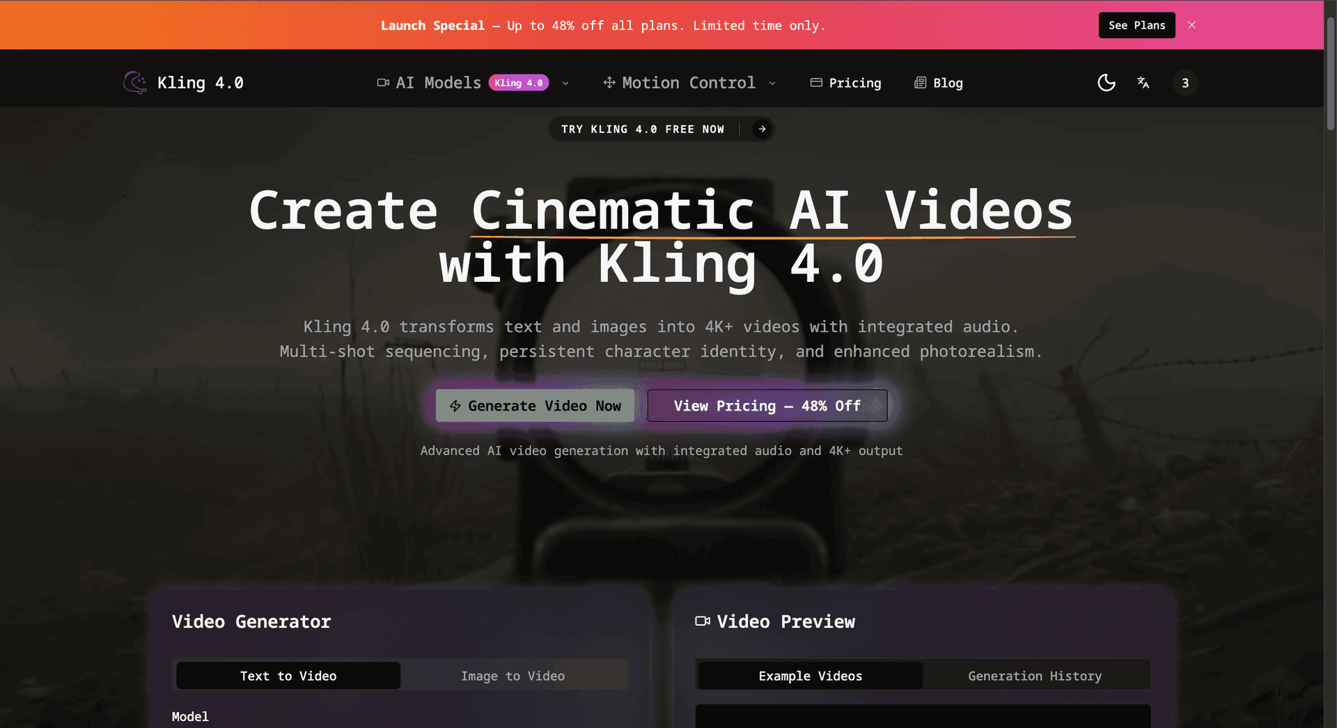 Kling 4.0 AI Video Generator product preview for startup listing on Aura++