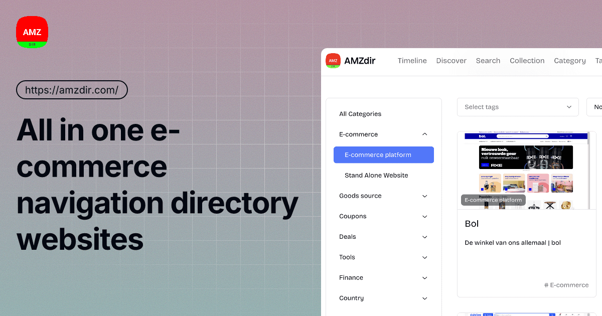 AMZdir - Global E-commerce Directory product preview for startup listing on Aura++