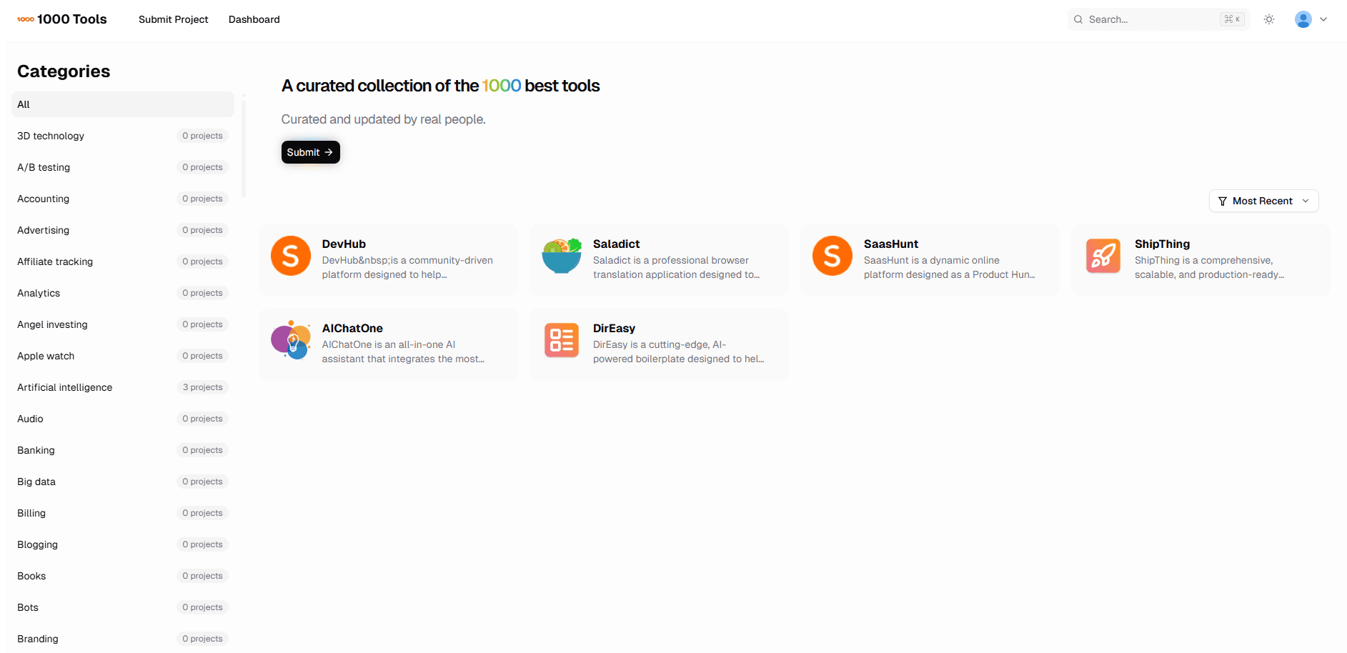 1000 Tools product preview for startup listing on Aura++