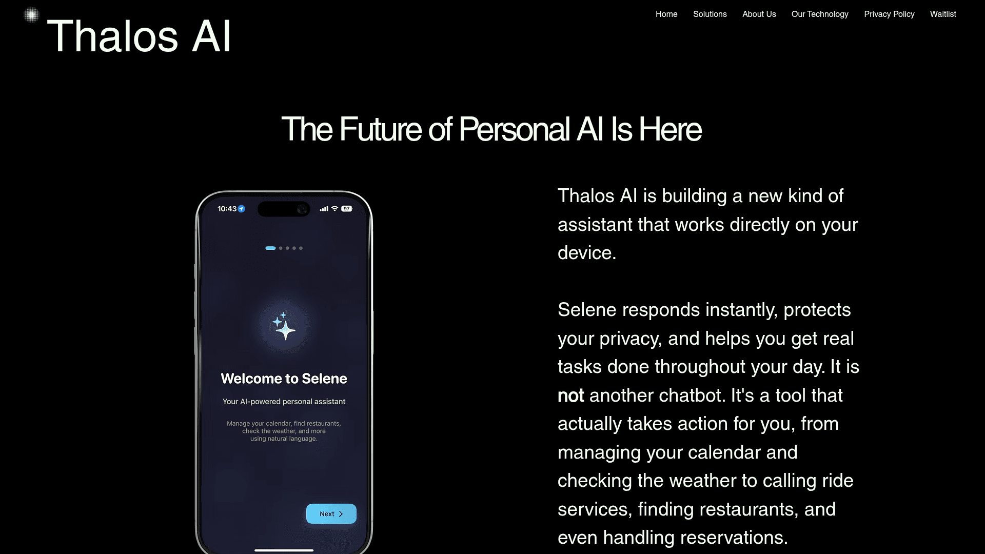 Selene product preview for startup listing on Aura++