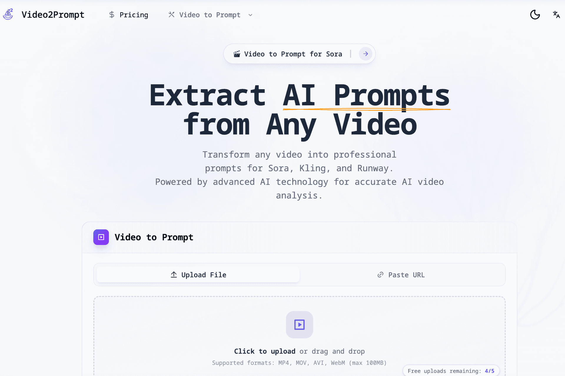 Video to Prompt product preview for startup listing on Aura++