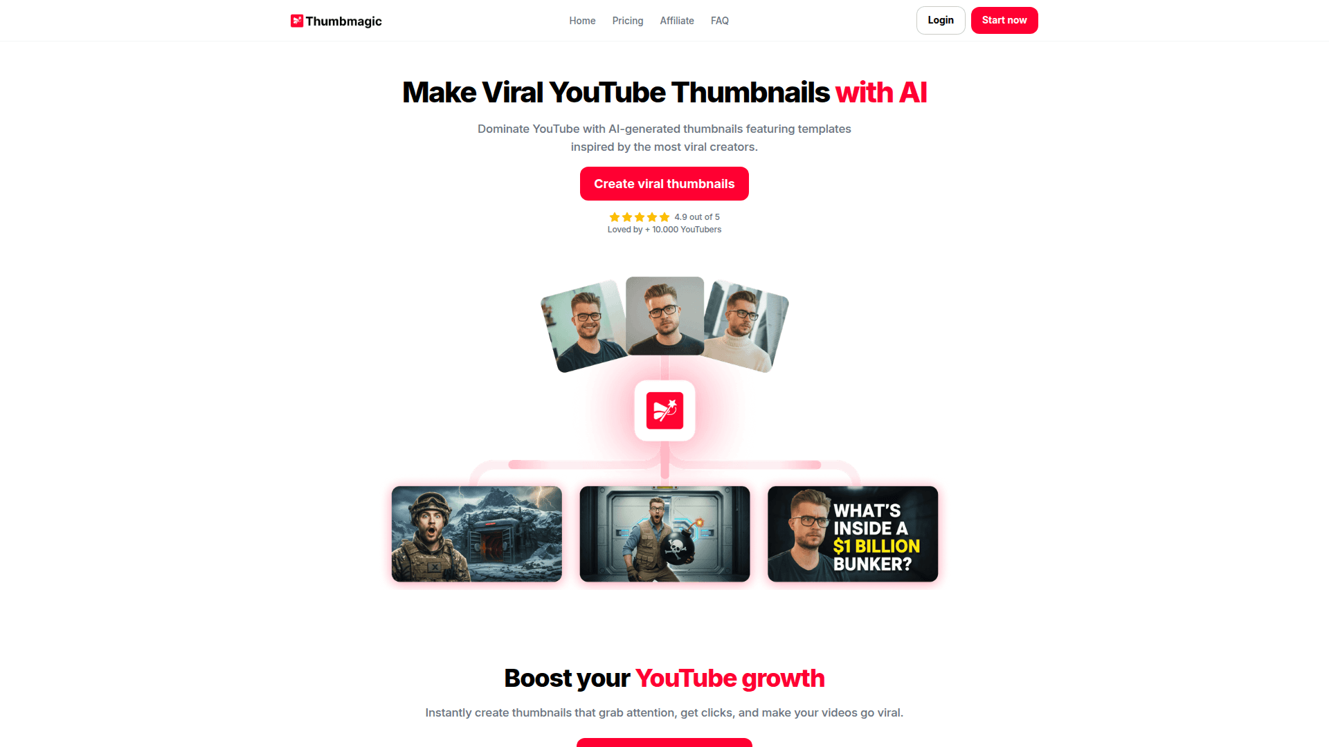 Thumbmagic - AI YouTube Thumbnail Generator product preview for startup listing on Aura++