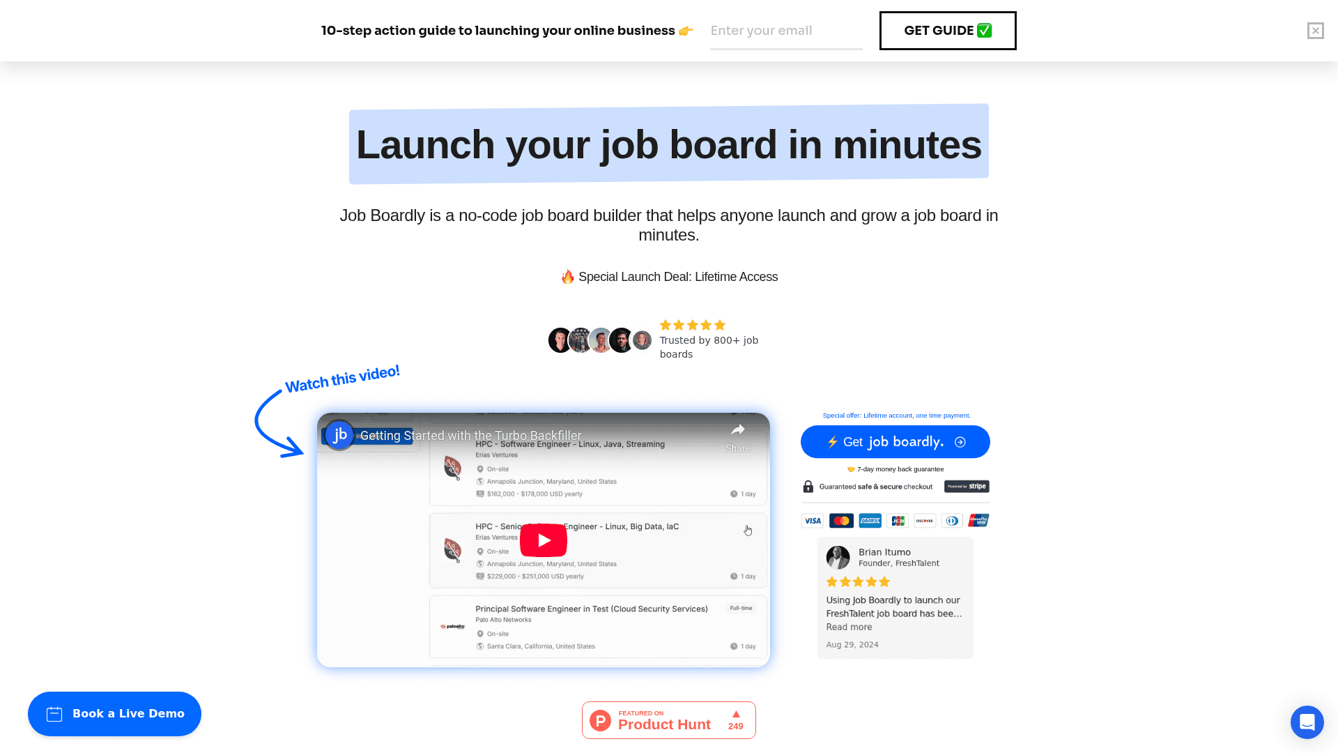 Job Boardly - No-Code Job Board Builder product preview for startup listing on Aura++
