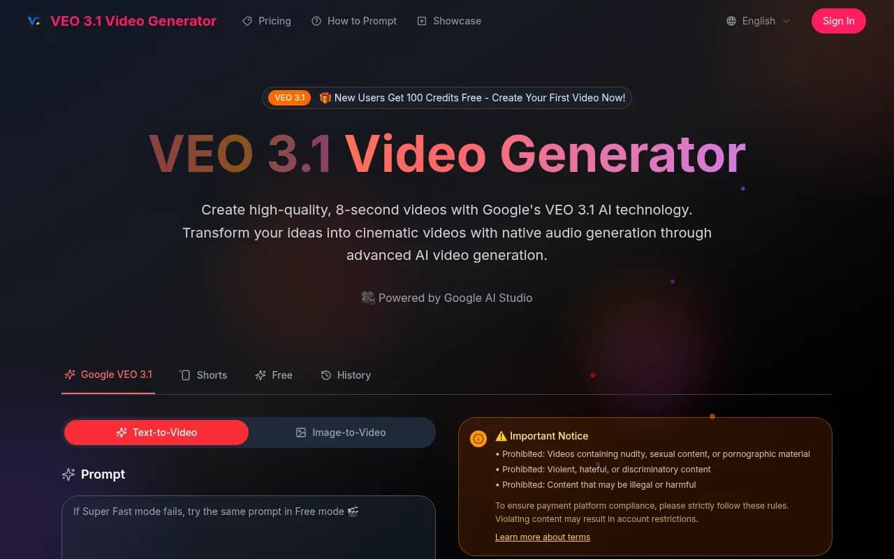 VEO 3.1 Video Generator product preview for startup listing on Aura++