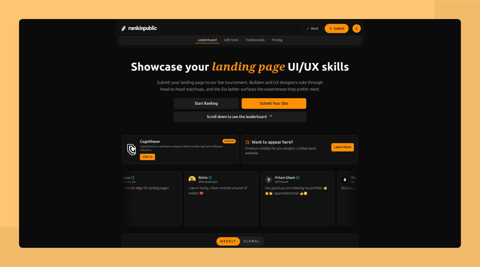 RankInPublic product preview for startup listing on Aura++