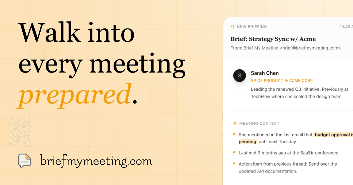 Brief My Meeting product preview for startup listing on Aura++