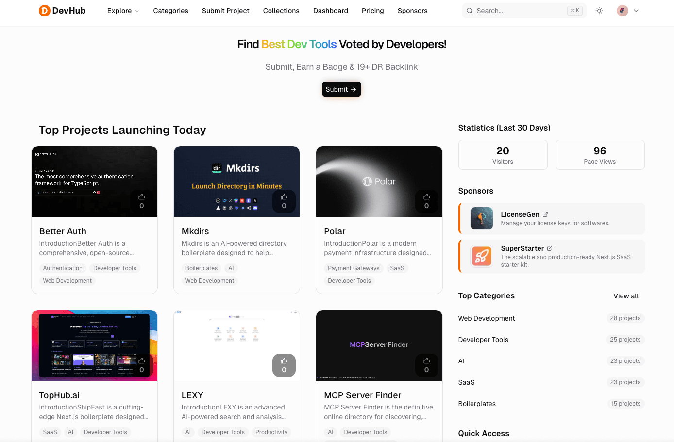 DevHub: Discover Top Tech Products product preview for startup listing on Aura++