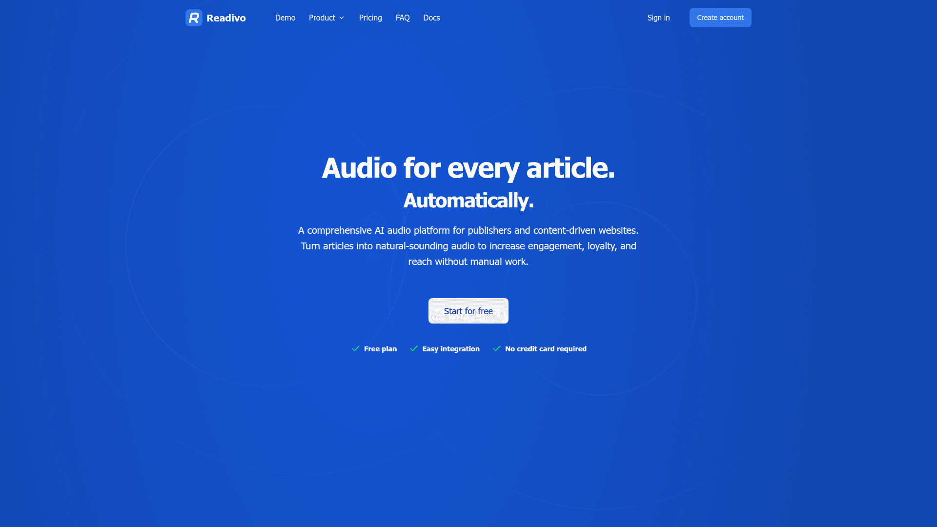 Readivo - Audio for every article product preview for startup listing on Aura++