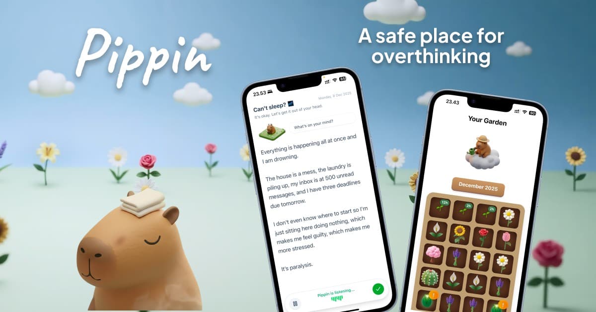 Pippin - Overthinking Journal product preview for startup listing on Aura++