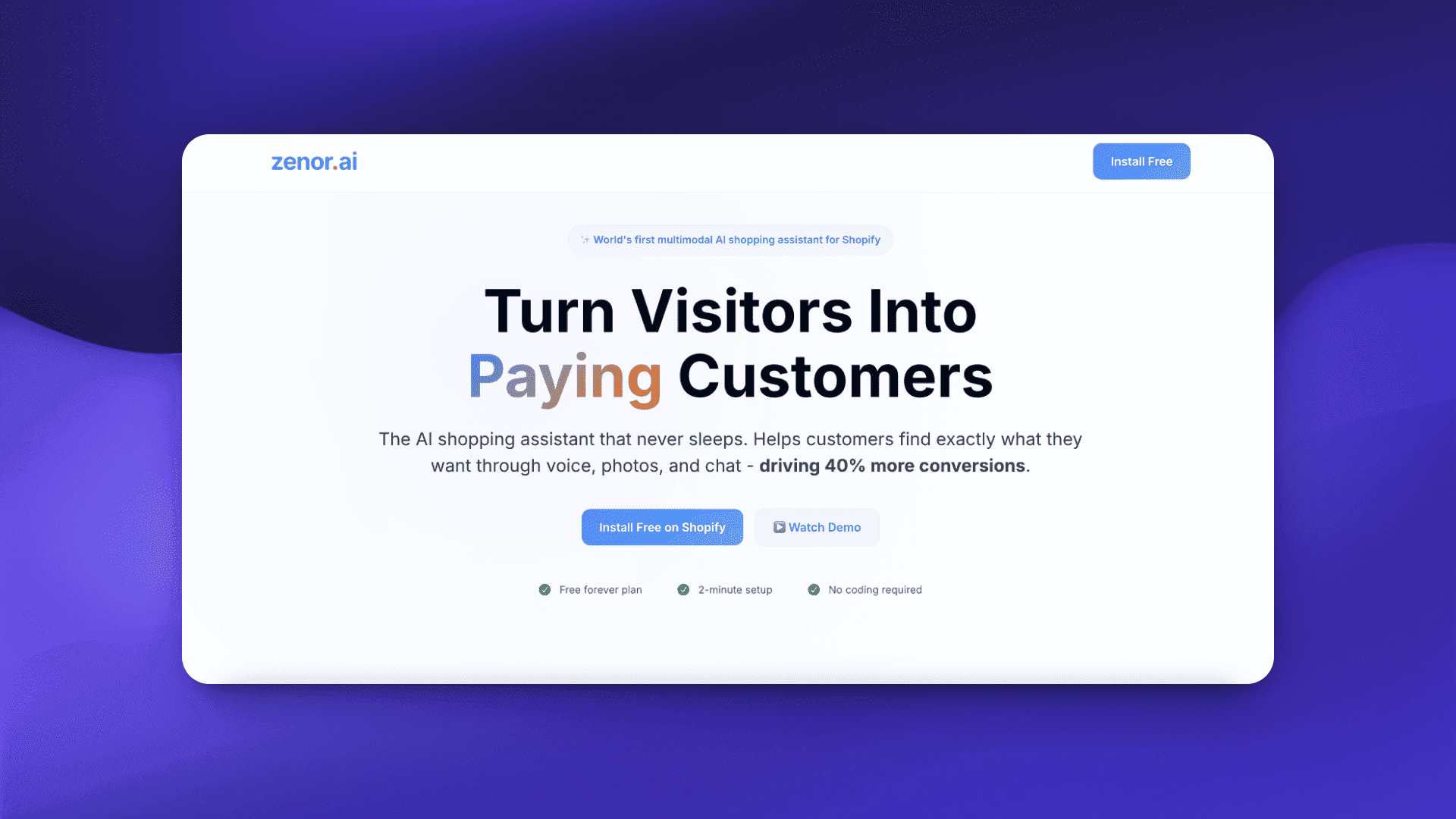 Zenor.ai - Multimodal AI Shopping Assistant product preview for startup listing on Aura++
