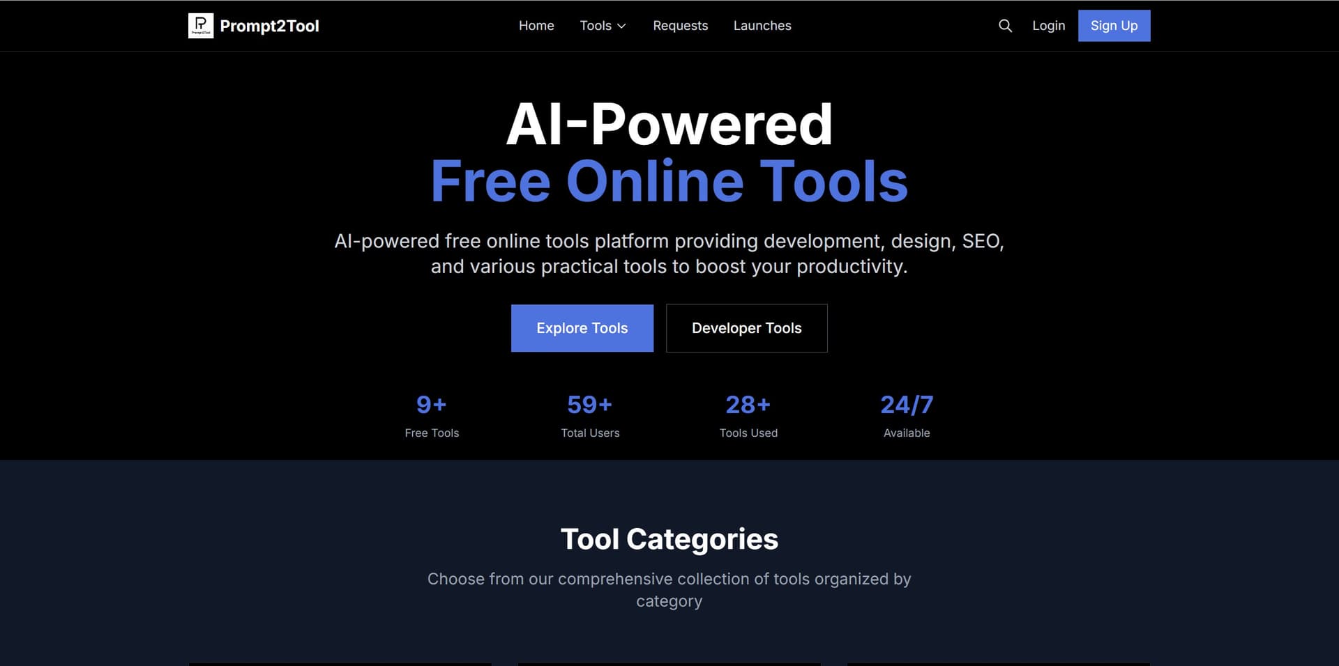 Prompt2Tool - Free AI-Powered Online Tools product preview for startup listing on Aura++
