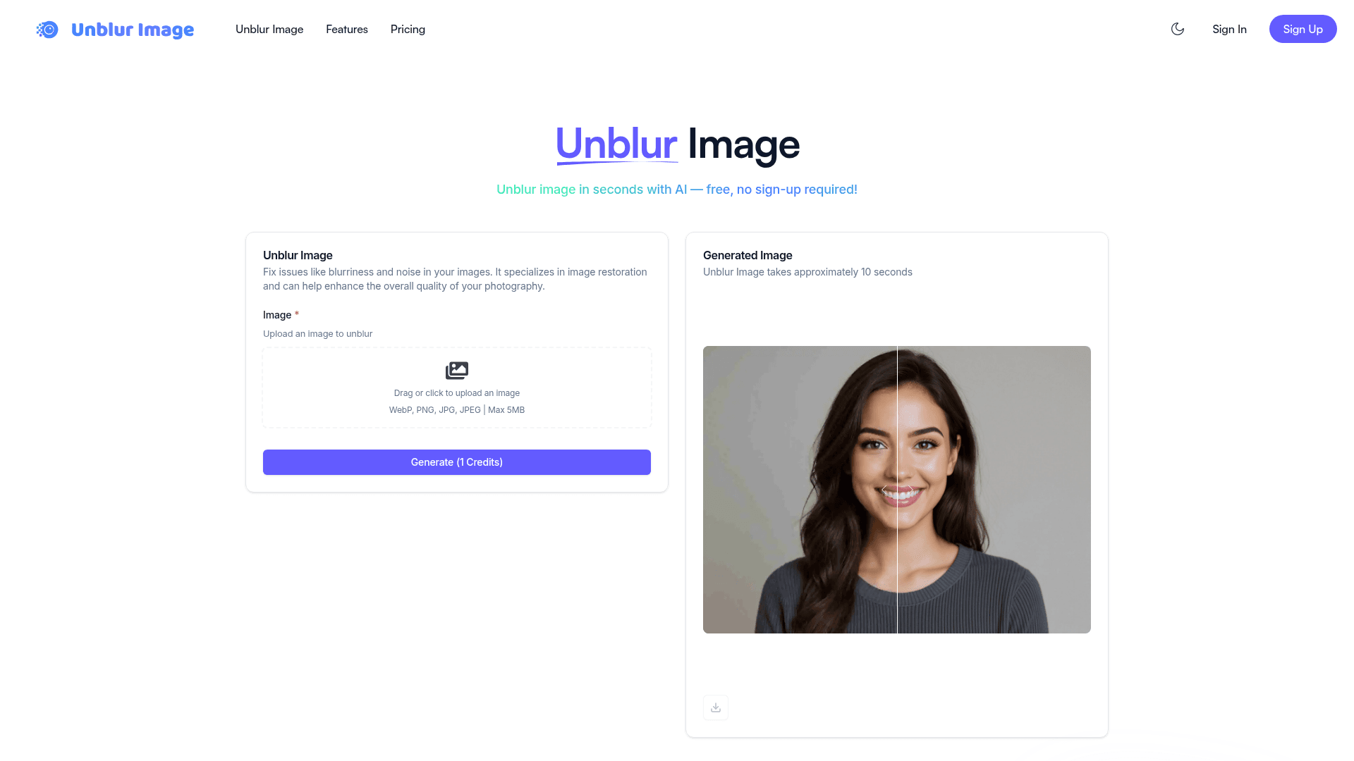 AI Image Unblur & Enhancement Tool product preview for startup listing on Aura++
