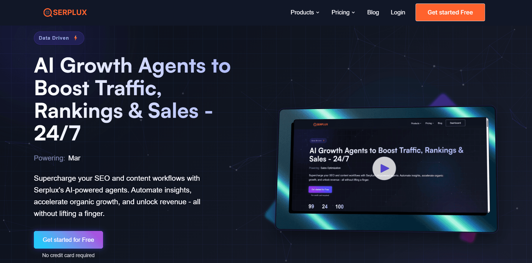 Serplux AI SEO Platform product preview for startup listing on Aura++