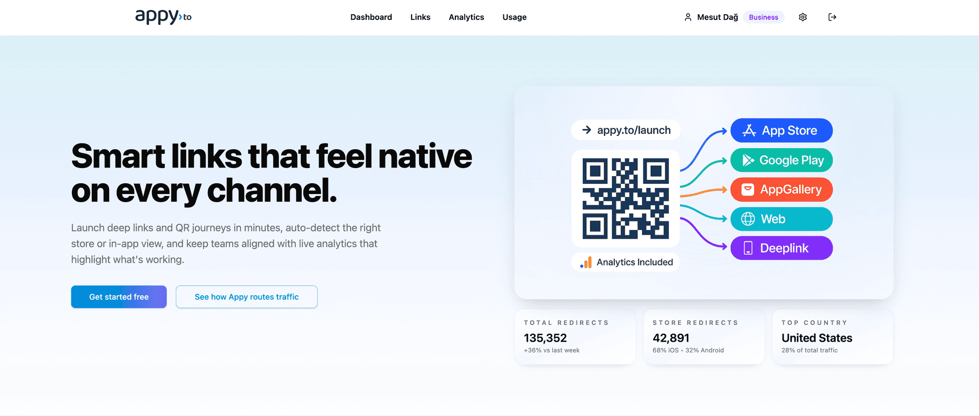 Appy.to — Smart links & QR codes that automatically route users to the right app store product preview for startup listing on Aura++