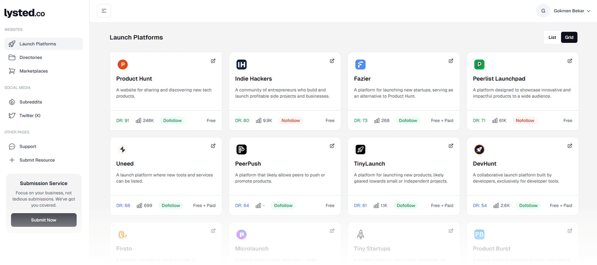 Lysted product preview for startup listing on Aura++
