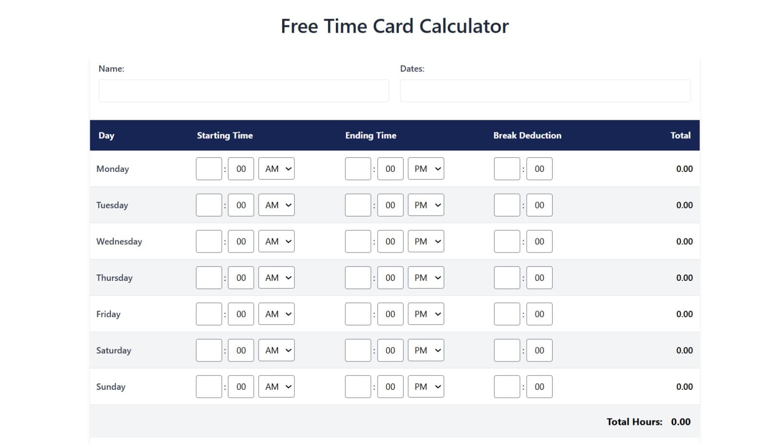 My Time Card Calculator product preview for startup listing on Aura++