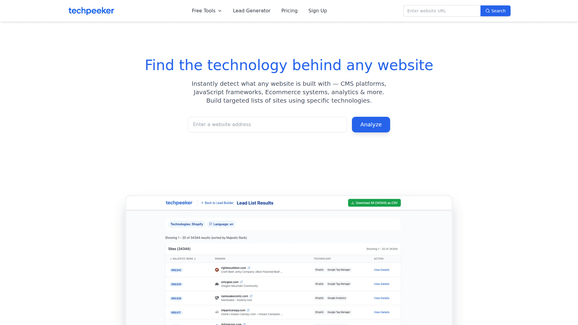 TechPeeker b2b technology lead lists product preview for startup listing on Aura++