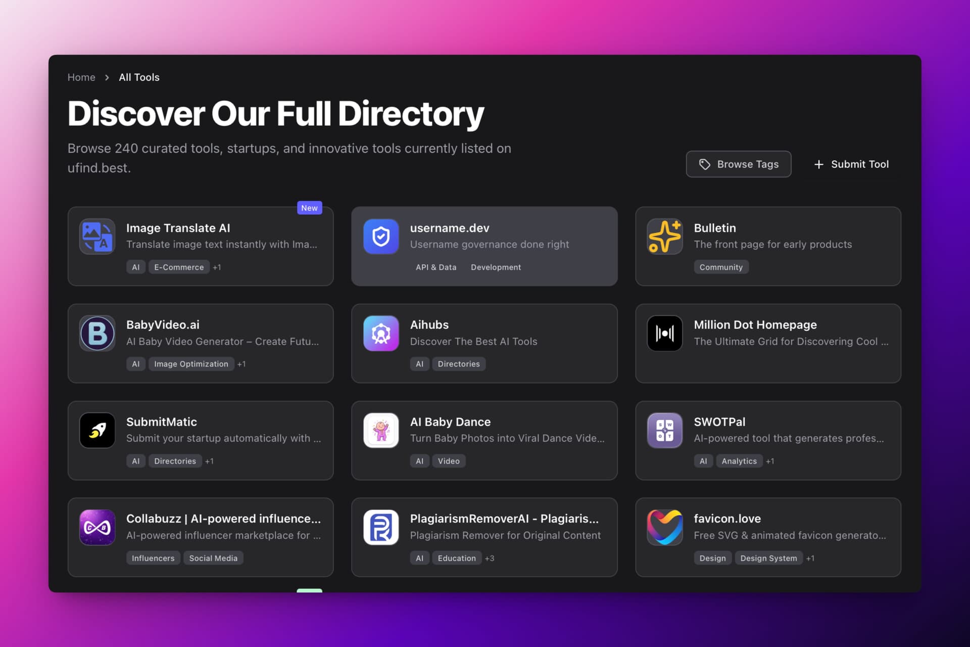 famed.tools - Curated Tool Directory product preview for startup listing on Aura++