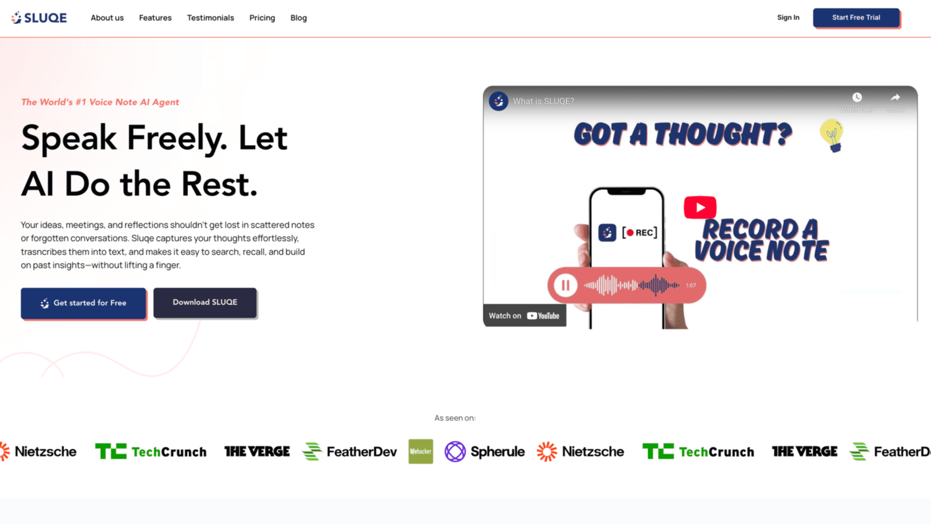 Sluqe product preview for startup listing on Aura++
