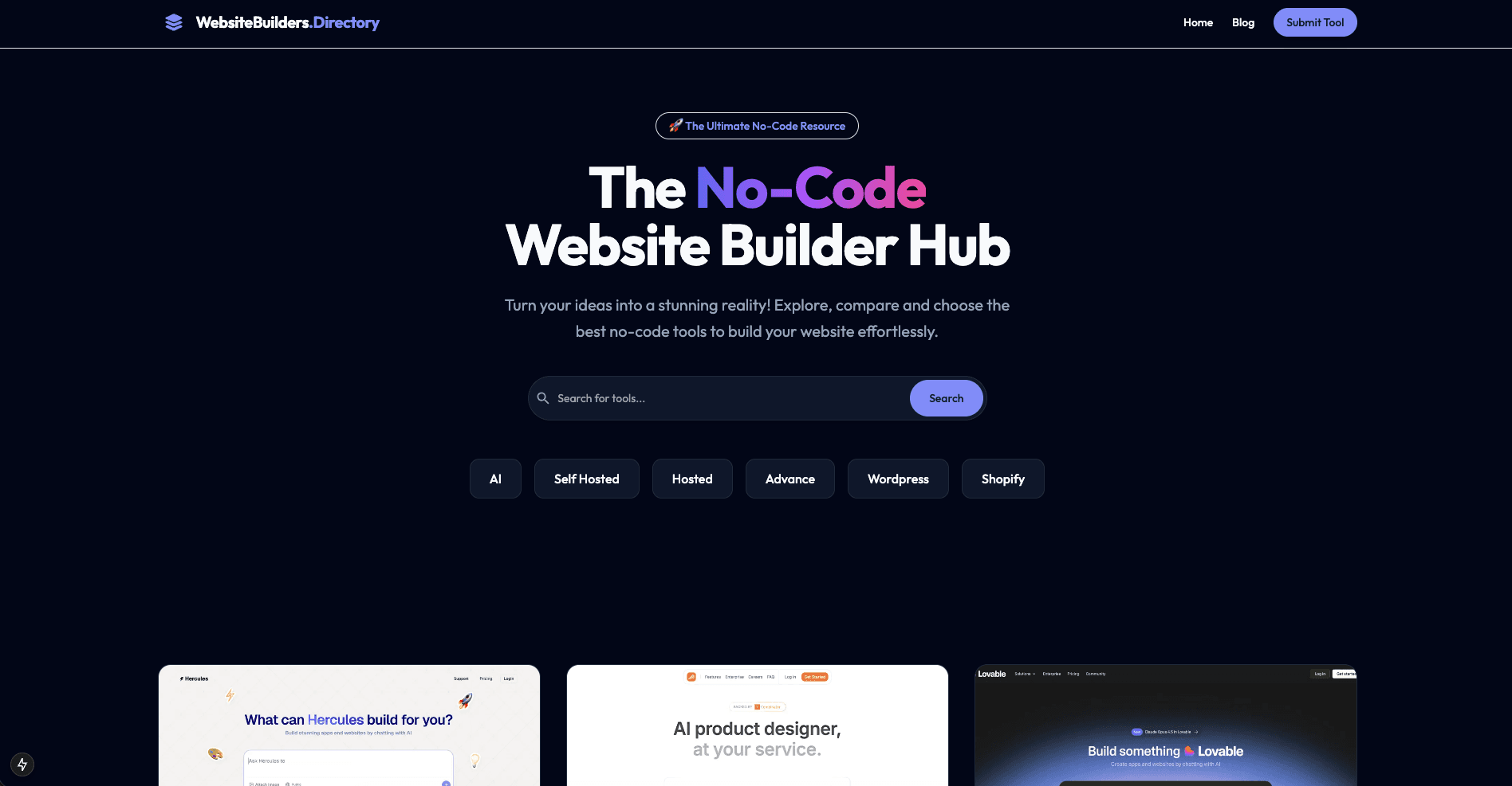 Website Builders Directory product preview for startup listing on Aura++