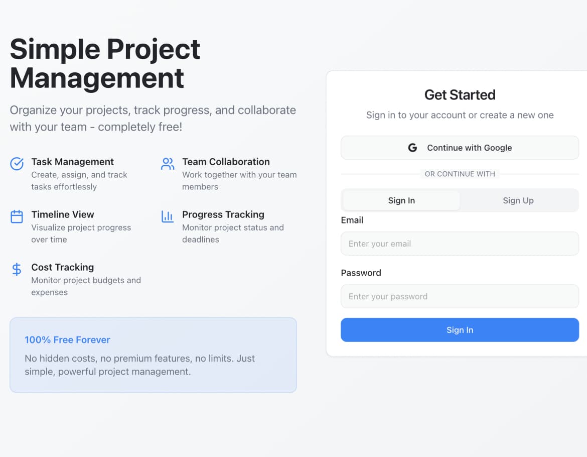 SimpleProjectManager product preview for startup listing on Aura++