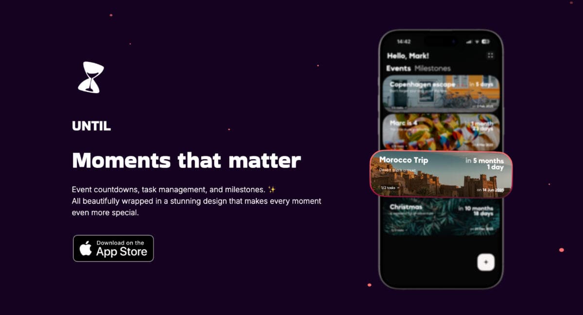 Until Moments Countdown & Task Manager product preview for startup listing on Aura++