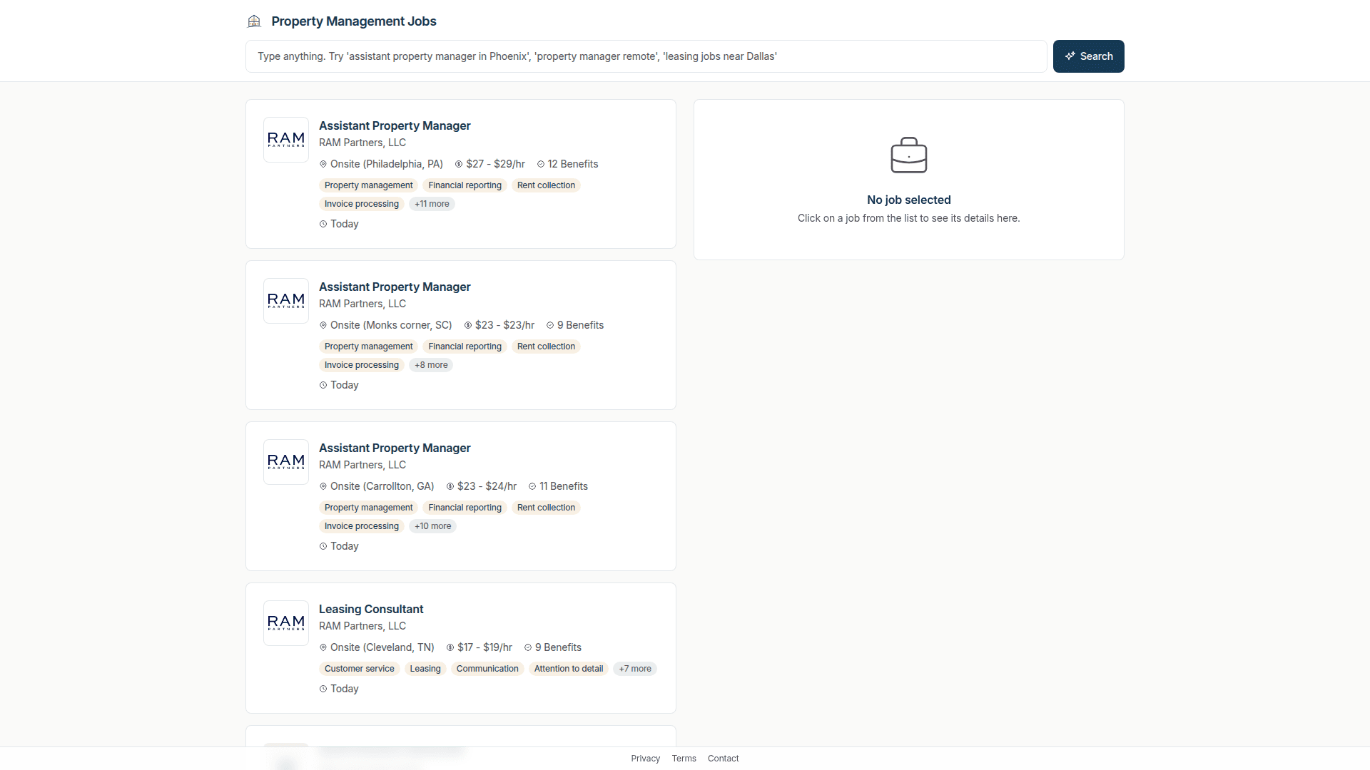 Property Management Jobs product preview for startup listing on Aura++