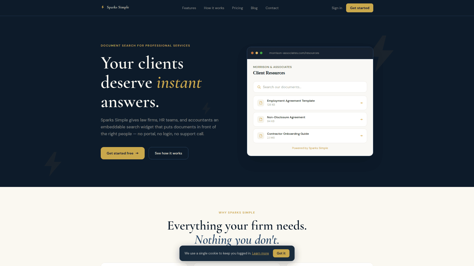 Sparks Simple Document Search Widget product preview for startup listing on Aura++