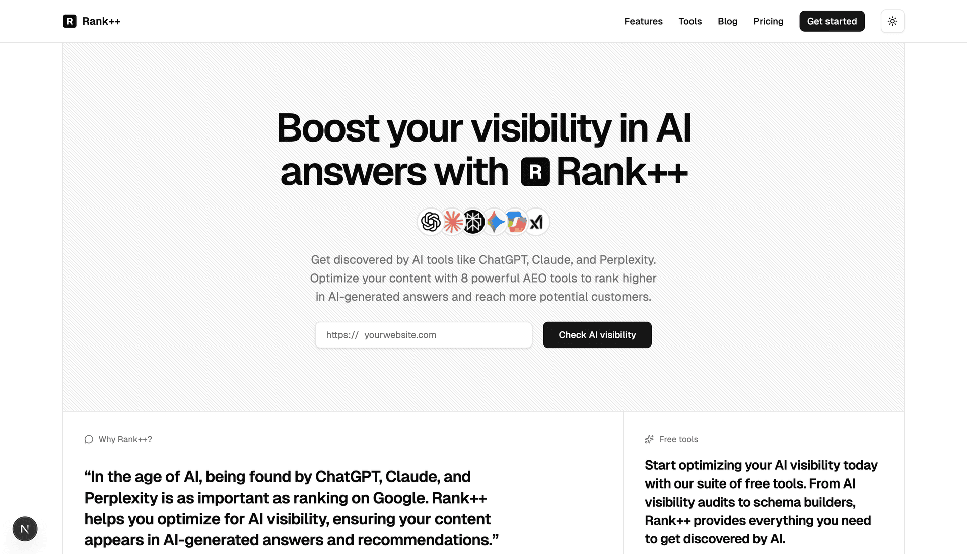 Rank++ AI Visibility Optimization product preview for startup listing on Aura++