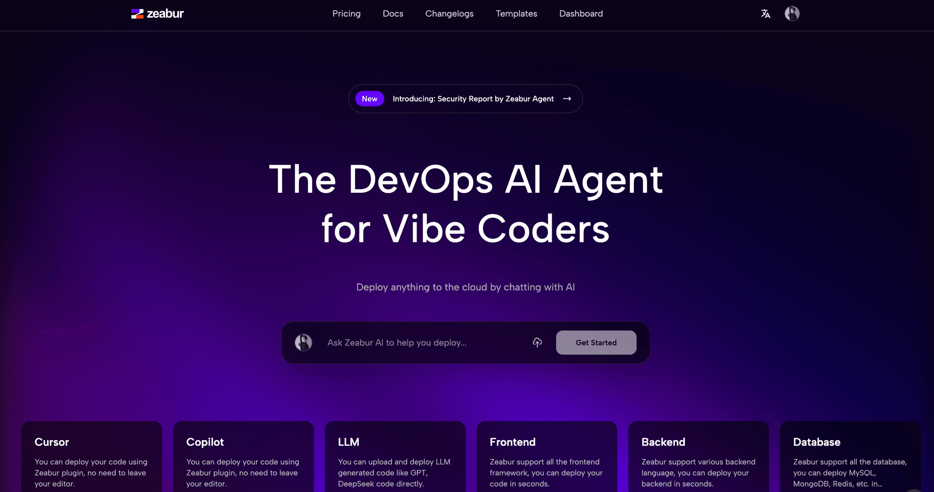 Zeabur product preview for startup listing on Aura++