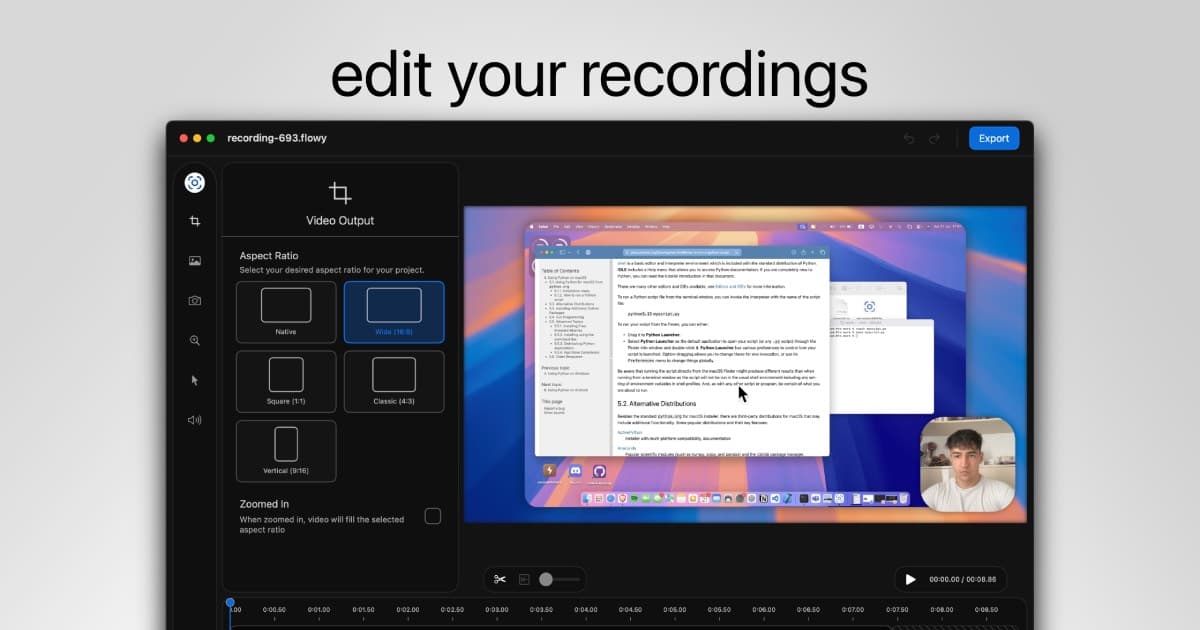 Flowy Screen Recorder & Video Editor product preview for startup listing on Aura++