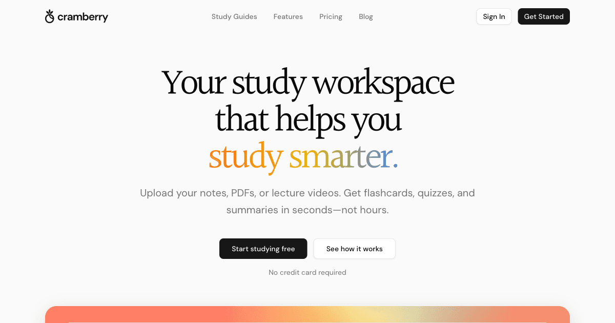 Cramberry - AI Study Tool for Smarter Learning product preview for startup listing on Aura++