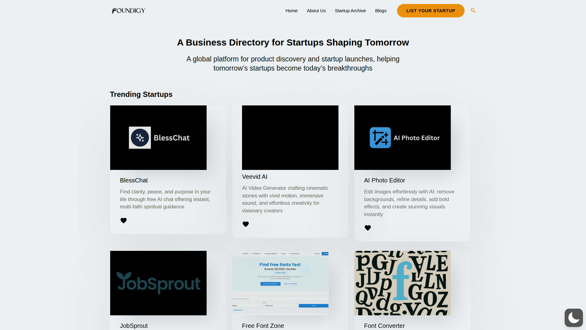 Foundigy product preview for startup listing on Aura++