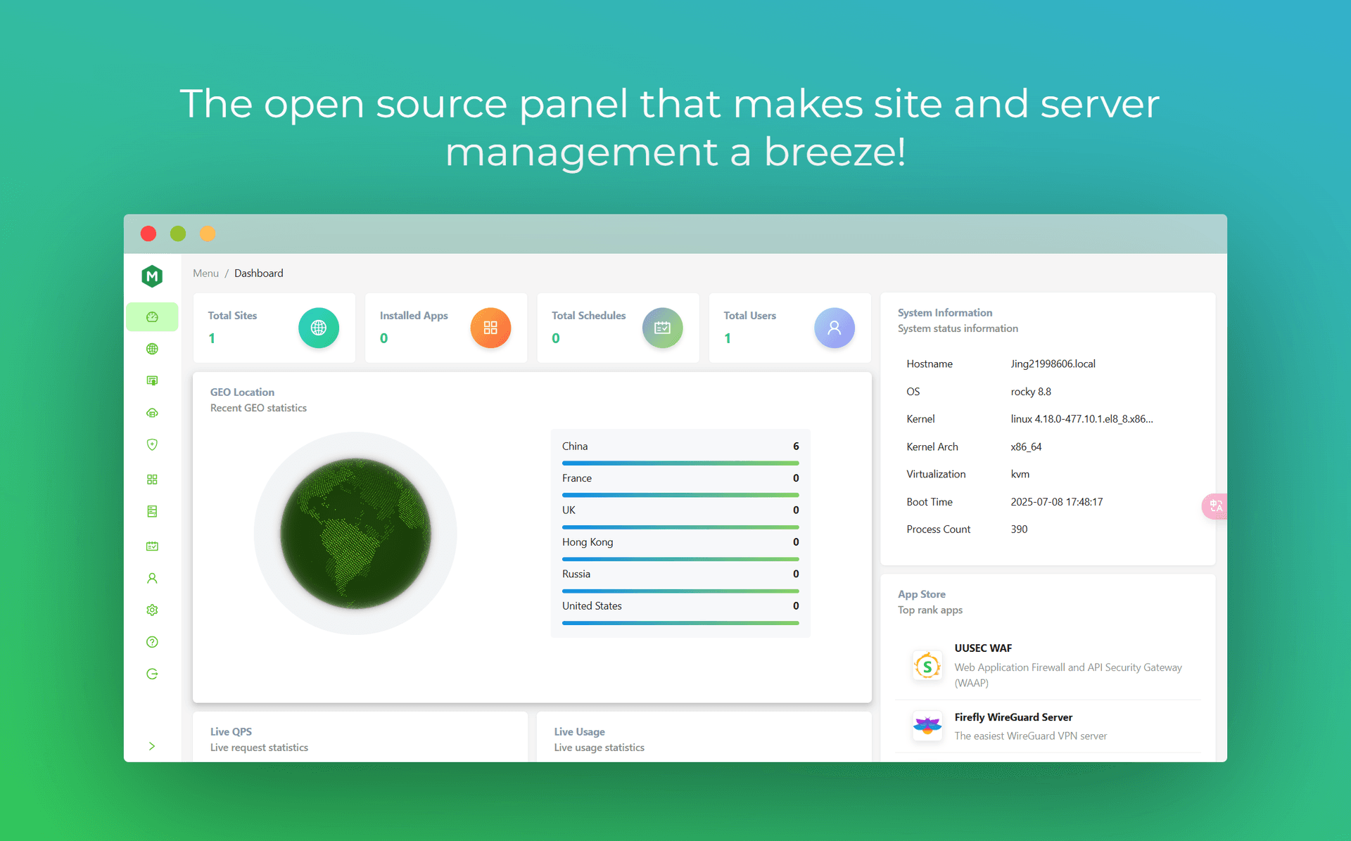 OpenResty Manager product preview for startup listing on Aura++