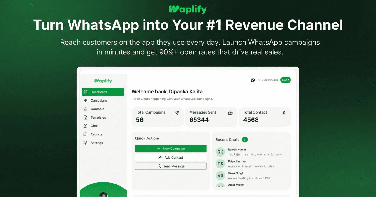 Waplify WhatsApp Marketing Tools product preview for startup listing on Aura++