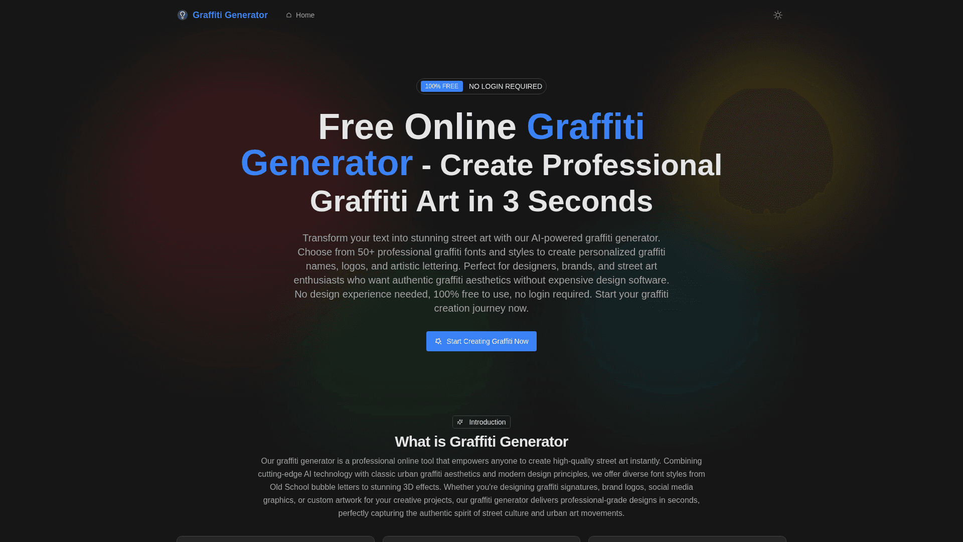 Free Online Graffiti Generator product preview for startup listing on Aura++