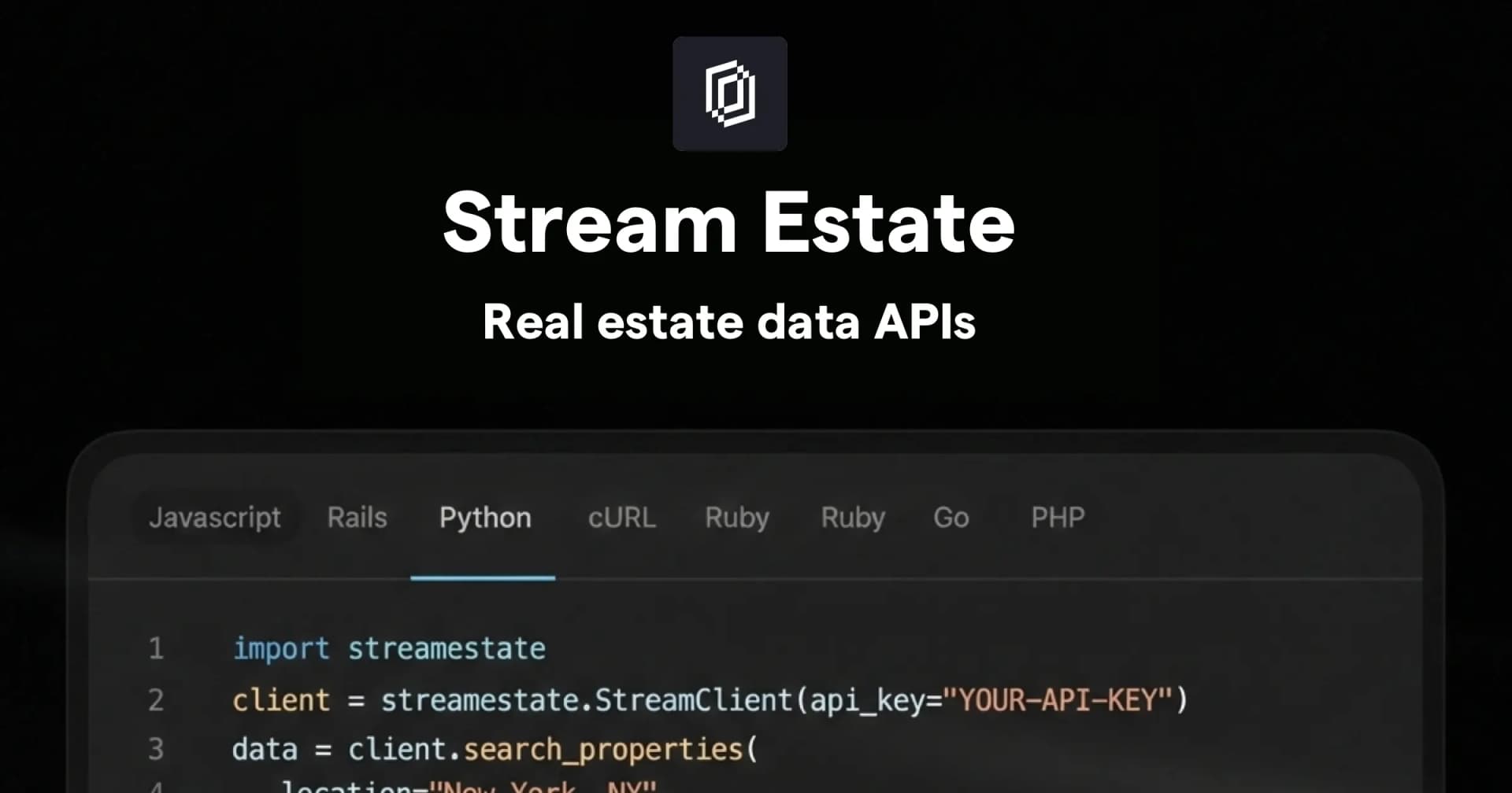 Stream Estate Property Data API product preview for startup listing on Aura++