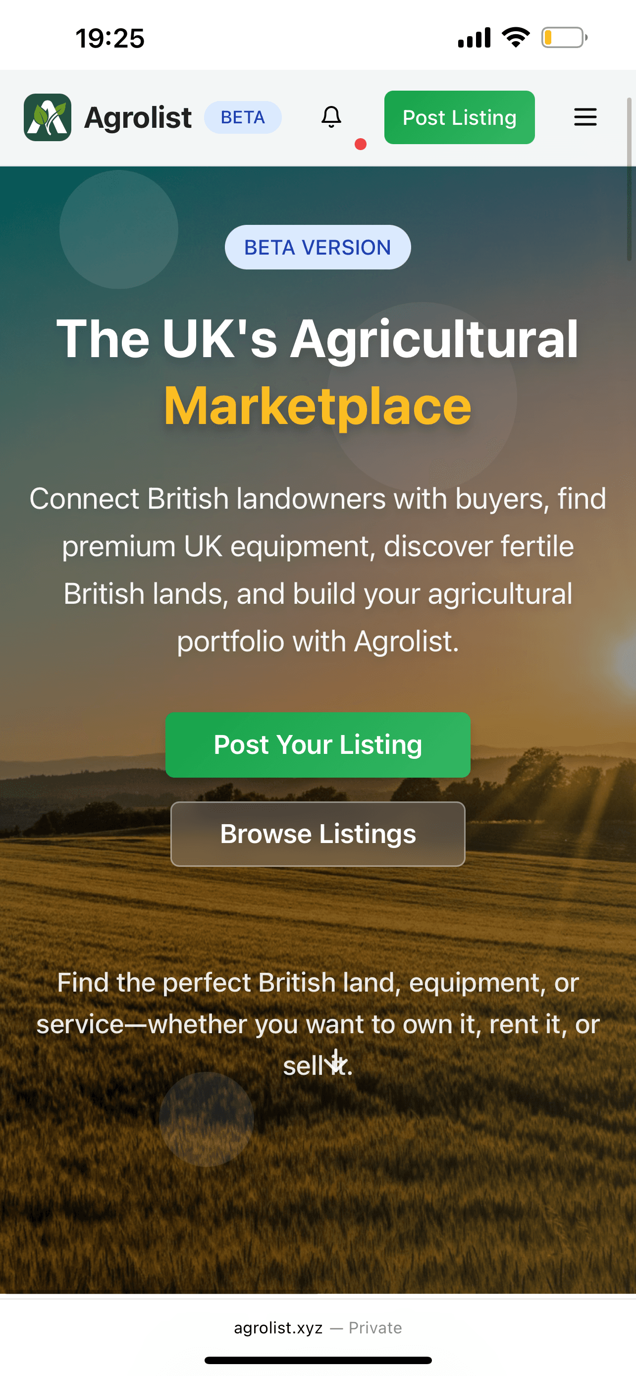 Agrolist product preview for startup listing on Aura++