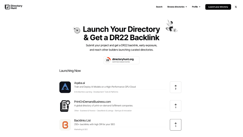 Directory Hunt product preview for startup listing on Aura++