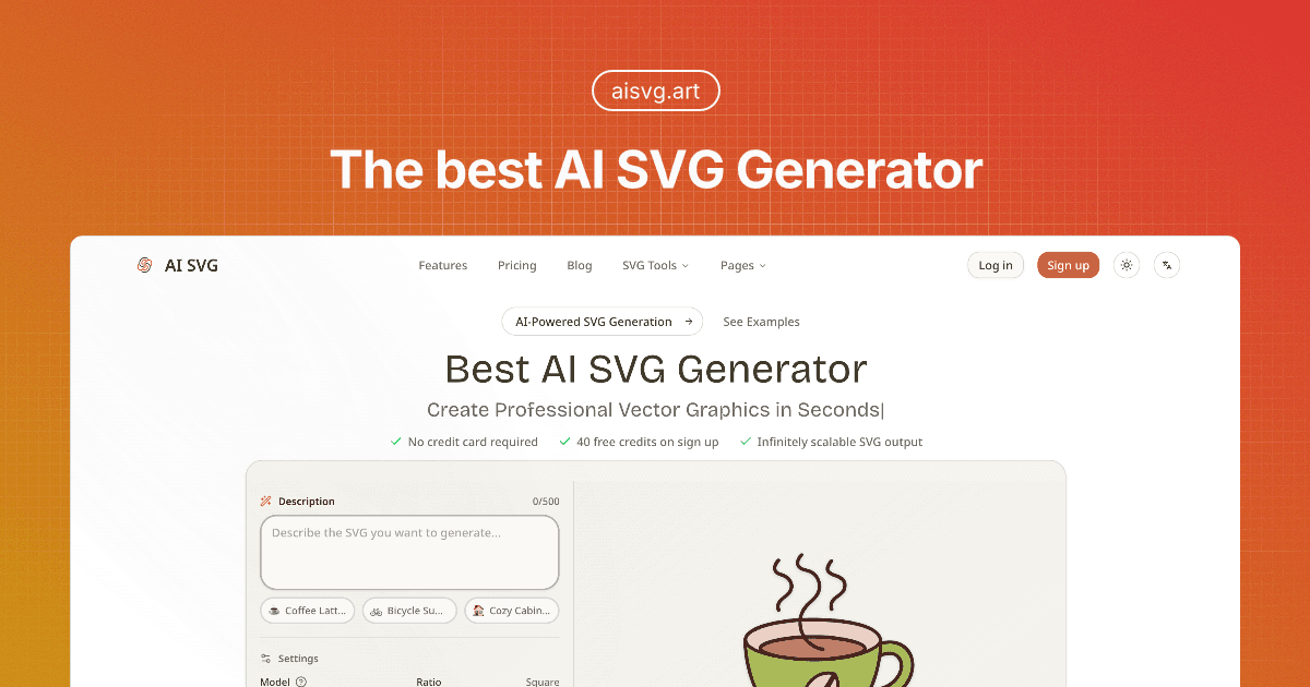 AI SVG Generator 2026 product preview for startup listing on Aura++
