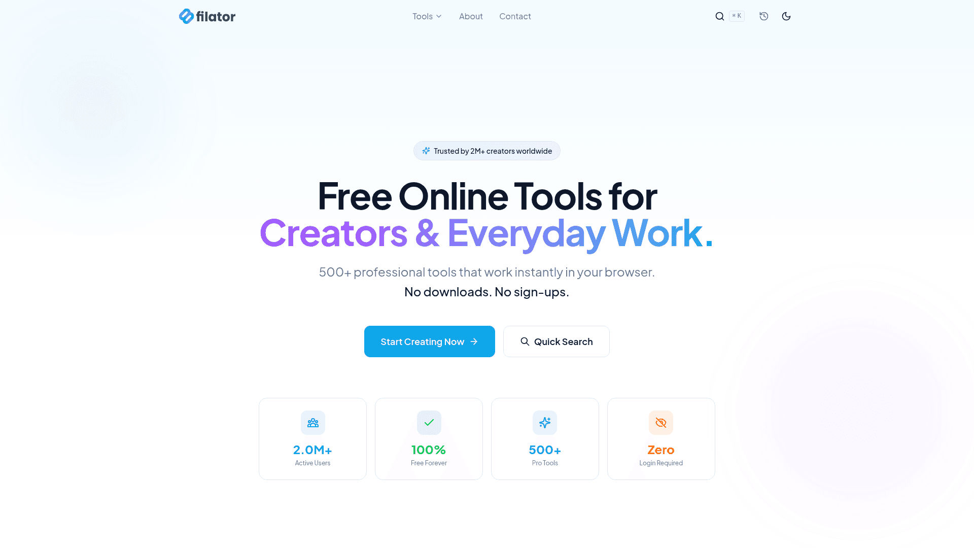 Filator: Free Online Professional Tools product preview for startup listing on Aura++