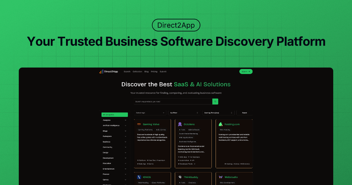 Direct2App product preview for startup listing on Aura++
